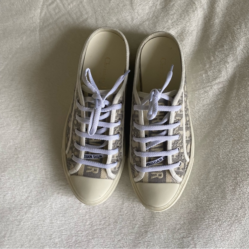 Dior Cream and White High-Top Sneakers with Geometric Pattern - copy